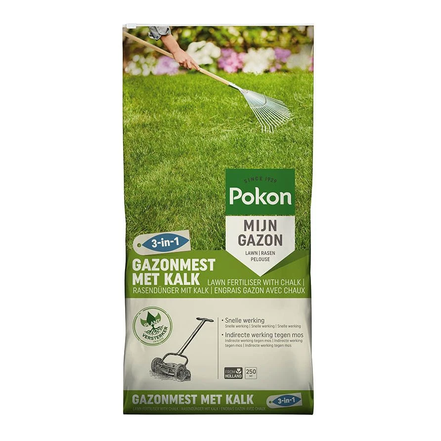 Pokon Gazonmest Met Kalk 3-in-1 250 M2 1 Pokon Gazonmest Met Kalk 3-in-1 250 M2